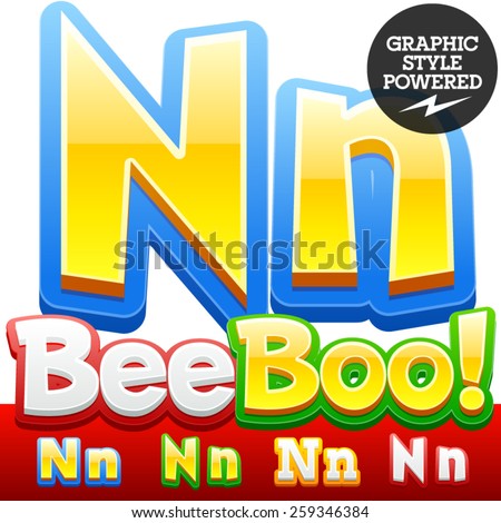 Vector set of 3D colorful children font in cartoon style. Optional different colors. Letter N