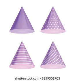 Vector set of 3d different colors cones on white background