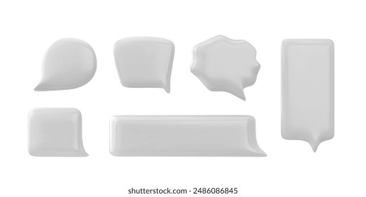 Vector set of 3D empty speech bubbles with glossy gloss for online communication. Rectangle, ellipse and cloud. Message icons on a white background for forums