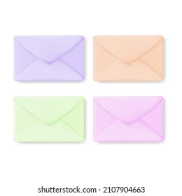 Vector set of 3D envelopes, letters, receiving mail, message, congratulations