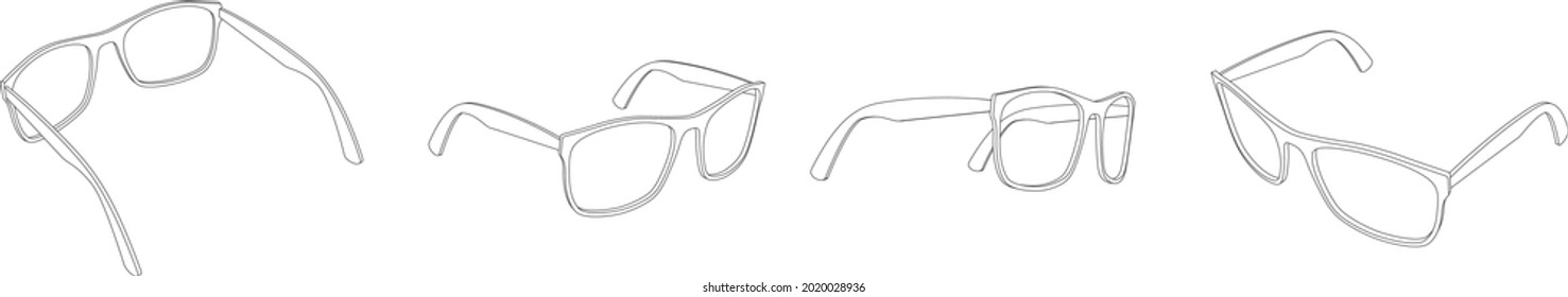 Vector set of 3d glasses spectacles line art illustration