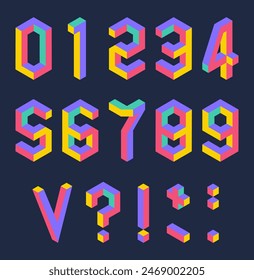 Vector set of 3D isometric numbers. Creative number typography on dark background