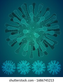 vector set of 3d models of corono virus and bacteria on a colored background