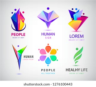Vector set of 3d multicolor men, human, people together logos. 