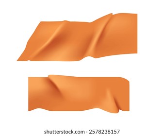 Vector set of 3D realistic orange adhesive tape. Torn pieces of masking tape isolated on transparent background. Vector illustration