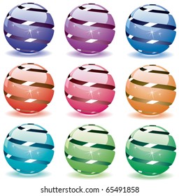 vector set of 3d shiny globes of different colors