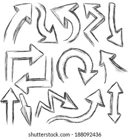 Vector Set of 3D Sketch Arrows