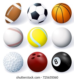 Vector set of 3d sport ball icons isolated on white background