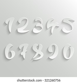 Vector Set of 3d White Calligraphic Numbers. Easy paste to any background
