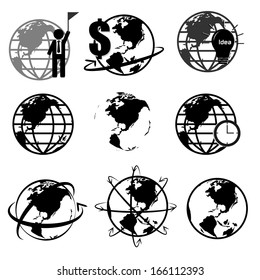Vector set of 3D world map or globe, series 2