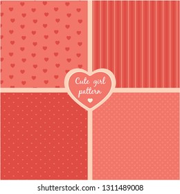 Vector set of 4 background patterns in pink color. Good for Valentine's Day, Baby Shower, Birthday, Mother's Day, Wedding; scrapbook, greeting cards, gift wrap, surface textures. 
