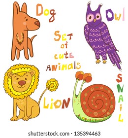 Vector set of 4 cartoon animals