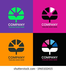 Vector set of 4 colorful abstract logotypes with flower and leaves.