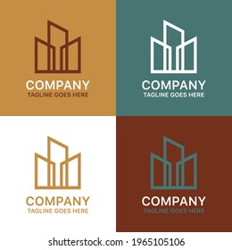Vector set of 4 colorful abstract logotypes with building.