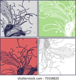 vector set of 4 colorful cards with rich fantasy plants