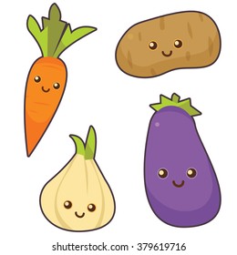 vector set of 4 cute vegetables