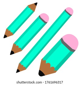 Vector set of 4 cyan pencil different type