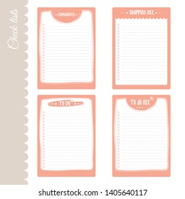 Vector set of 4 To do lists templates. Check lists with place for text. Cute print for planner, notebooks page, organizer design.
