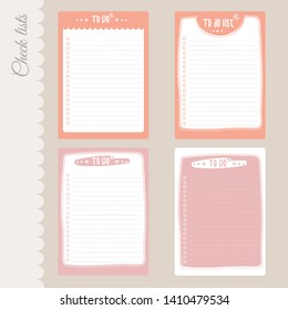 Vector set of 4 To do lists templates. Check lists with place for text. Cute print for planner, notebooks page, organizer design.