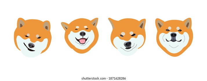 Vector set with 4 dog face emotion. Vector collection on cute dog theme.