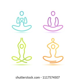 Vector set of 4 figures sitting in lotus pose