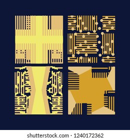  Vector Set of 4 geometric pattern seamless designs. Ethnic fabric prints. Collection of seamless background in pop art  style and  colors. For fabric, textile and linens, wallpaper, pattern 