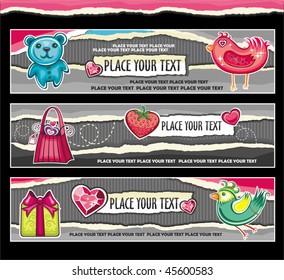 Vector set of 4 Grunge banners for Valentine's day. With space for your text