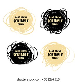 Vector set of 4 hand drawn black and gold scribble logo design elements