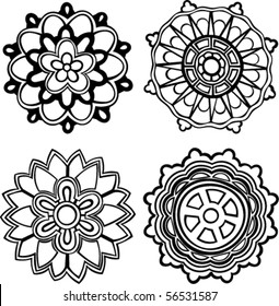 Vector set of 4 hand-drawn, stylized medallion patterns to incorporate into your design