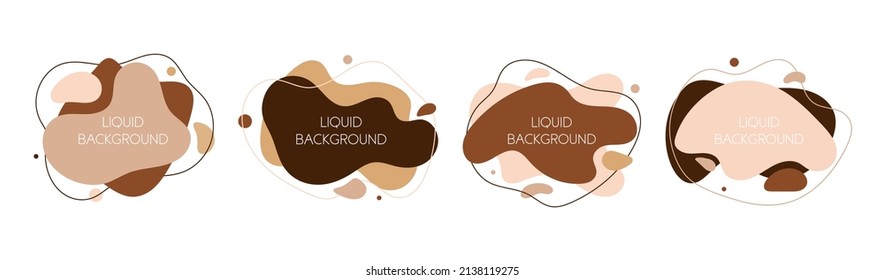 Vector Set Of 4 Liquid Or Fluid With Inclusion Or Diversity Different Skin Color Shapes. Abstract Dynamic Flowing Organic Lines. Template For The Design Of A Logo, Flyer Or Presentation. 