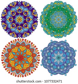 Vector set of 4 mandalas. Hand drawn design. Oriental style