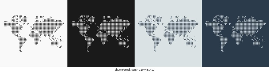 Vector set of 4 maps of the World map made with round dots