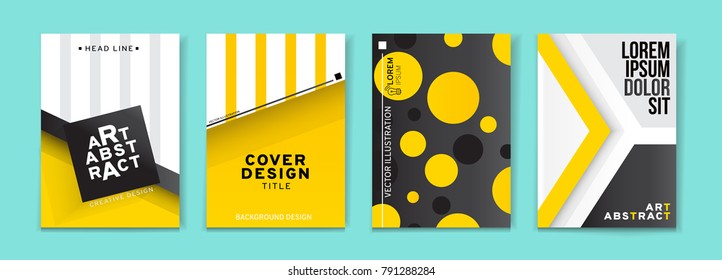 Vector set of 4 pages with contrast yellow, black and white tones . Creative business brochure cover template for banner, annual report, poster, leaflet, book, magazine, ad and etc.. Vector EPS 10