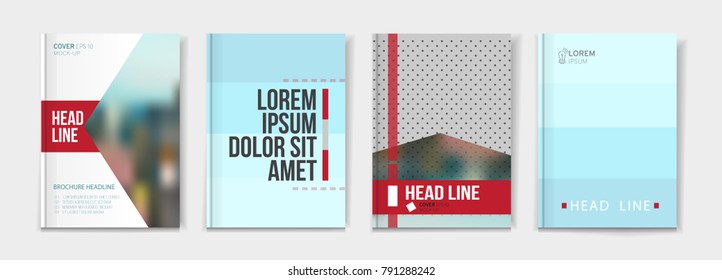 Vector set of 4 pages with pastel tones, blue gradients. Creative business brochure cover template for banner, annual report, poster, leaflet, book, magazine, ad and etc.. Vector EPS 10
