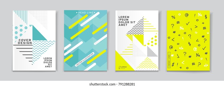 Vector set of 4 pages with vivid green and blue tones. Creative business brochure cover template for banner, annual report, poster, leaflet, book, magazine, ad and etc.. Vector EPS 10