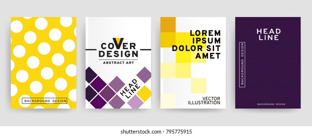 Vector set of 4 pages with yellow and violet tones. Creative business brochure cover template for banner, annual report, poster, leaflet, book, magazine, ad and etc.. Vector EPS 10