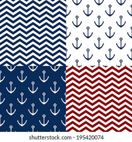Vector set of 4 patterns with anchors and zigzags  