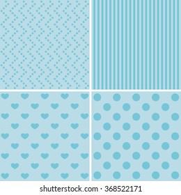 Vector set of 4 retro background patterns in blue. 