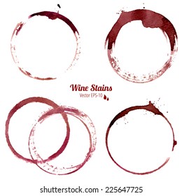 vector set of 4 round watercolor wine stains isolated on white background