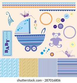 Vector set of 4 seamless baby background patterns. Set of cute seamless patterns.