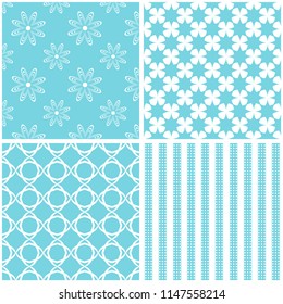 Vector set of 4 seamless background patterns in pastel tones.