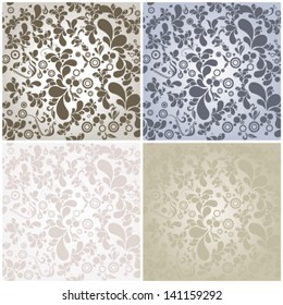 Vector set of 4 seamless beautiful abstract retro grunge vintage floral background illustrations