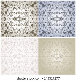Vector set of 4 seamless beautiful abstract retro grunge vintage floral background illustrations