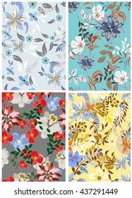 Vector set 4 seamless pattern flowers