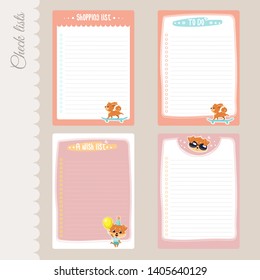 Vector set of 4 To-do lists templates with dog. Check lists with place for text. Cute print for planner, notebooks page, organizer design.