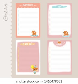 Vector set of 4 To-do lists templates with dog. Check lists with place for text. Cute print for planner, notebooks page, organizer design.