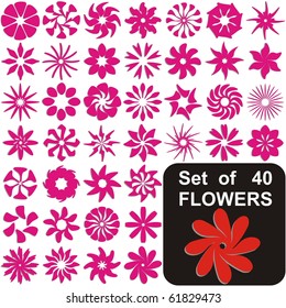 VECTOR -  Set of 40 Flowers