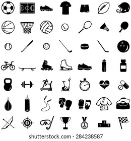 Vector Set of 49 Black Icons for Sports Store