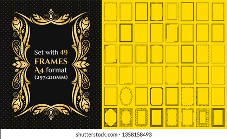 Vector set with 49 classical frames. Decorative vintage cover or border to be printed on the covers of books, magazines, booklets, flyers, cards, photo frames. Size by A4 format (297x210mm)