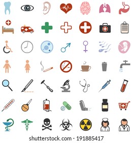 Vector set of 49 color medical icons